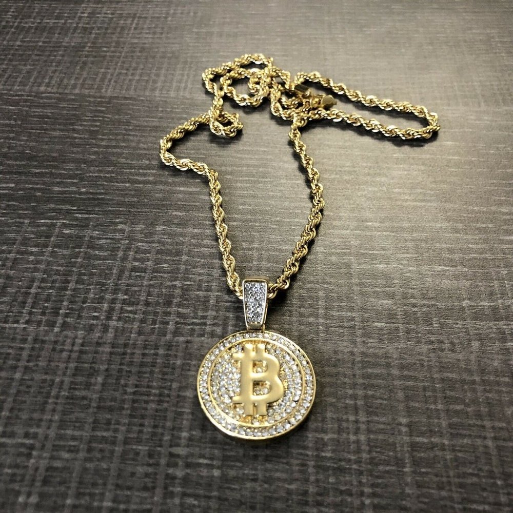 Bitcoin Pendant 14k Gold 24" Chain